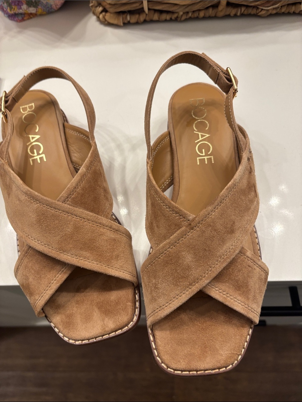 Women's Tan Suede Crisscross Slingback Sandals